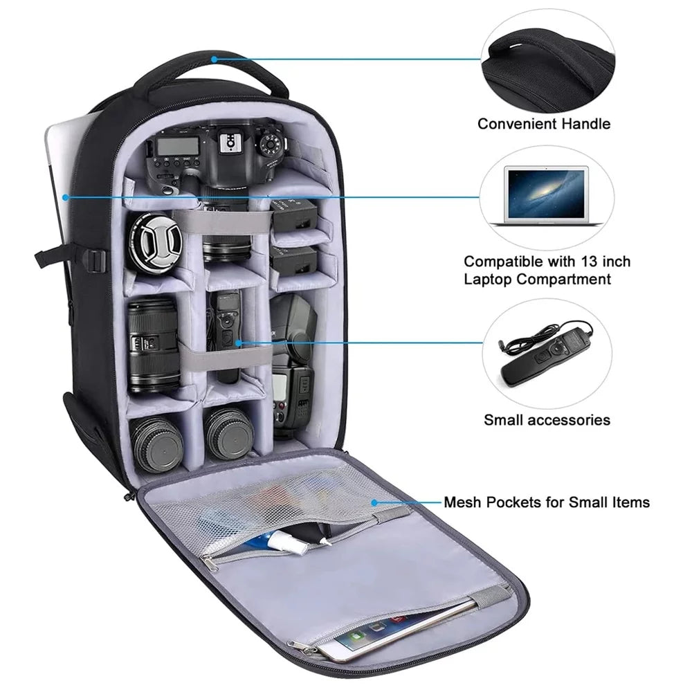 Mosiso Camera Backpack for ///DJI Mavic Drone, DSLR/SLR/Mirrorless Photography Camera Bag Waterproof Hardshell Protective Case with Tripod Holder&Laptop Compartment, Black