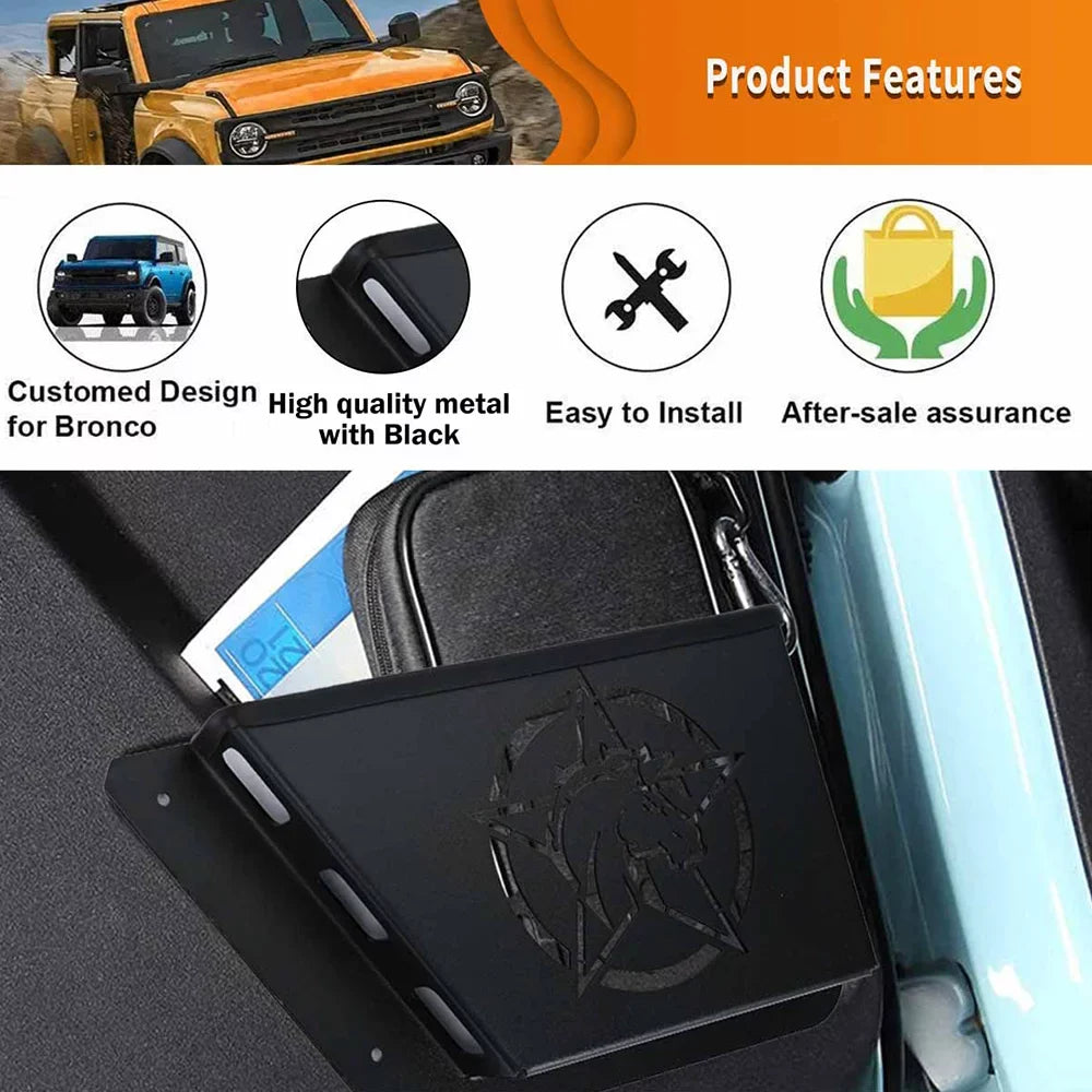 ALLTIMES Rear Door Panel Pocket Organizer Box for  for Bronco 2/4 Door 2021+(OFF-ROAD EDITION), Black Metal aqua Proof Dust Proof Scratch Resistance,1 Pair