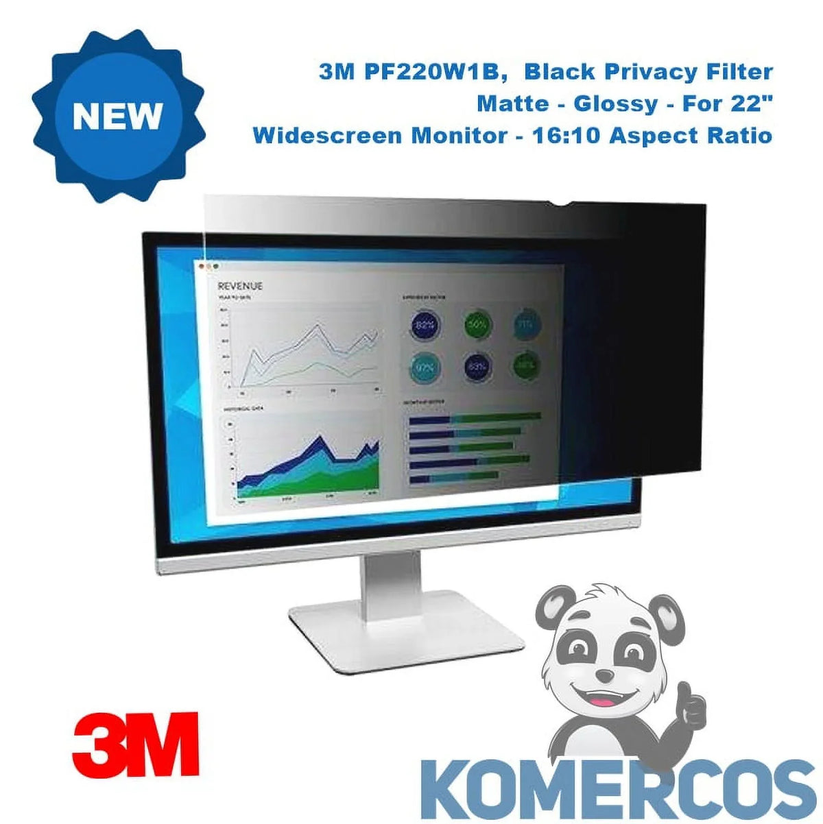 Widescreen Monitor. 3M PF220W1B - Black Privacy Filter, Matte, Glossy, For 22-in