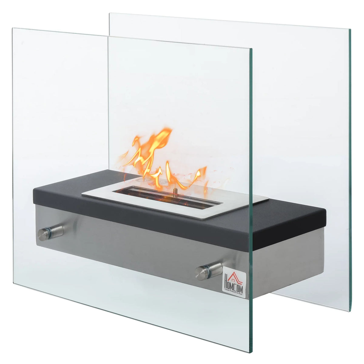 Ft., Burns up to 3 Hours, Black. HOMCOM Ethanol Fireplace, 18.5" Tabletop 0.39 Gal Stainless Steel 269 Sq