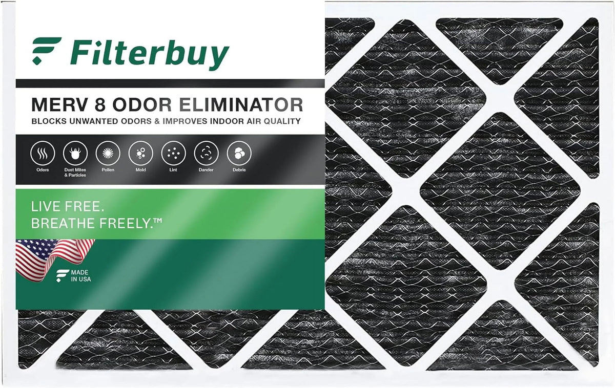 Filterbuy 20x30x1 MERV 8 Odor Eliminator Pleated HVAC AC Furnace Air Filters with Activated Carbon (1-Pack)
