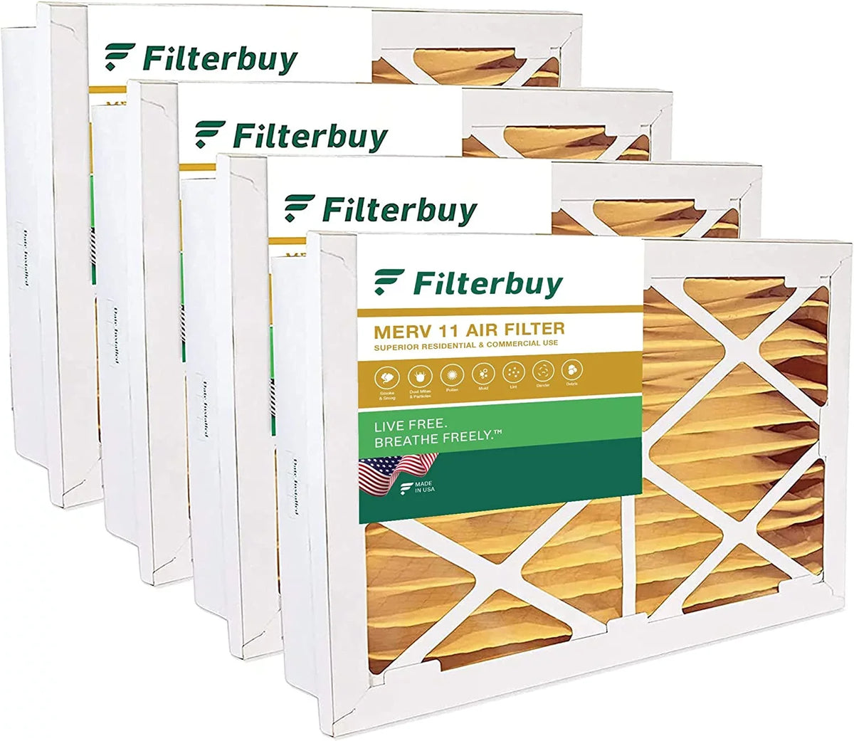 Filterbuy 20x30x5 MERV 11 Pleated HVAC AC Furnace Air Filters for Honeywell Return Grille (4-Pack)