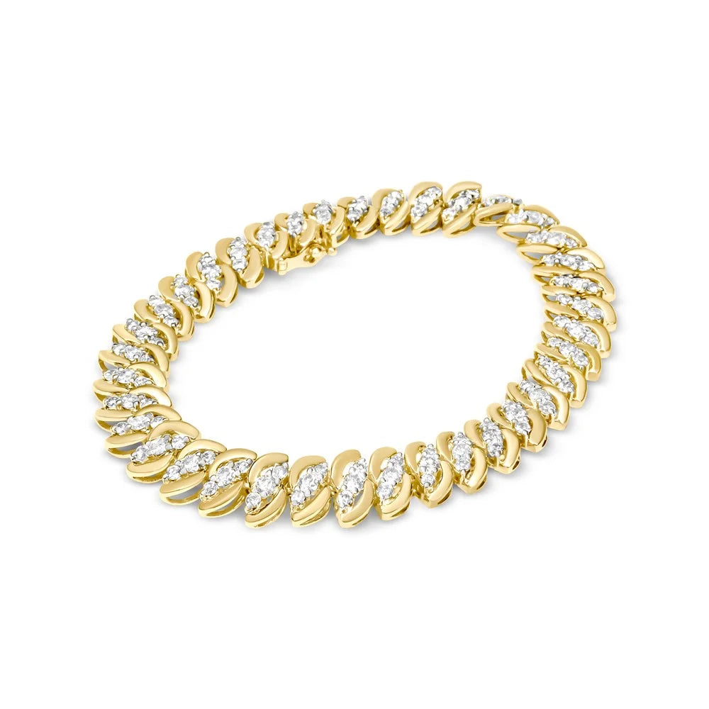 Haus of Brilliance 10K Yellow Gold 5.0 Cttw Womens Round cut Box Clasp Diamond Double Row S-Link Cuban Bracelet (J-K Color, I2-I3 Clarity) - 7.25" Inches