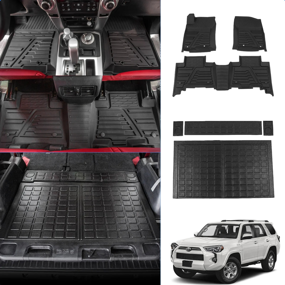 Floor Mats appropriate with  4Runner 2013-2023 Trunk Mat Cargo Liner Cargo Mat All elements Trunk Liner 2022 4 Runner Accessories (Trunk Mat+Floor Mats,Fit W/Sliding Tray)