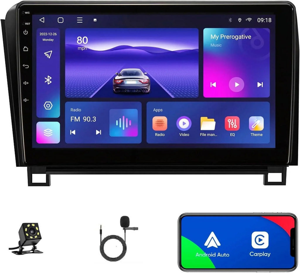 Android 12 Car Stereo Radio for  Tundra (07-13) Sequoia (08-17), 4+32GB GPS Navigation 10.1 Inch QLED Touchscreen Carplay/Android Auto DSP +AHD Camera