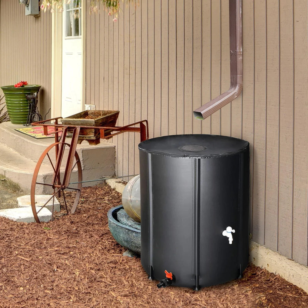 Portable Rain Barrel moisture Collector Tank with Spigot Filter Black 50 Gallon