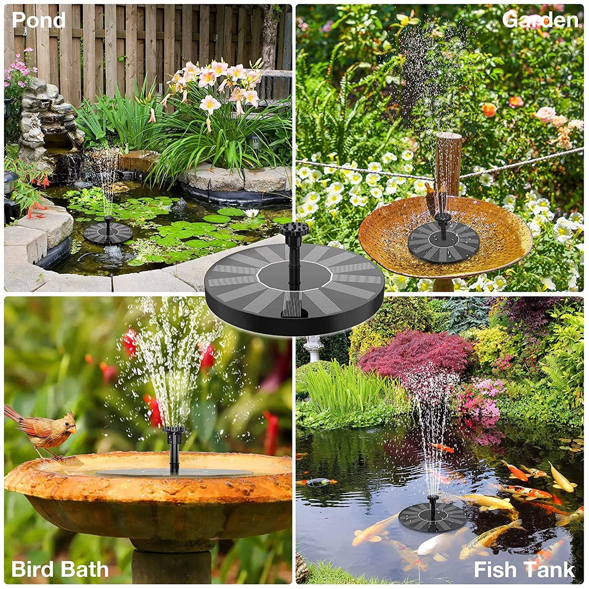 AISITIN 1.5W Solar Fountain Pump, newly upgraded with 6 nozzles solar bird bath fountain, suitable for ponds, gardens, bird baths, fish tanks, outdoor independent solar aqua pump floating fountains