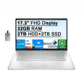 2021 17.3" FHD IPS 250 Nits Laptop Computer,  Core i5-1155G7 Processor, 32GB RAM, 2TB HDD+ 2TB SSD, Backlit Keyboard,  Iris Xe Graphics, HD Webcam, HD Audio, Win11, Silver, 32GB USB Card