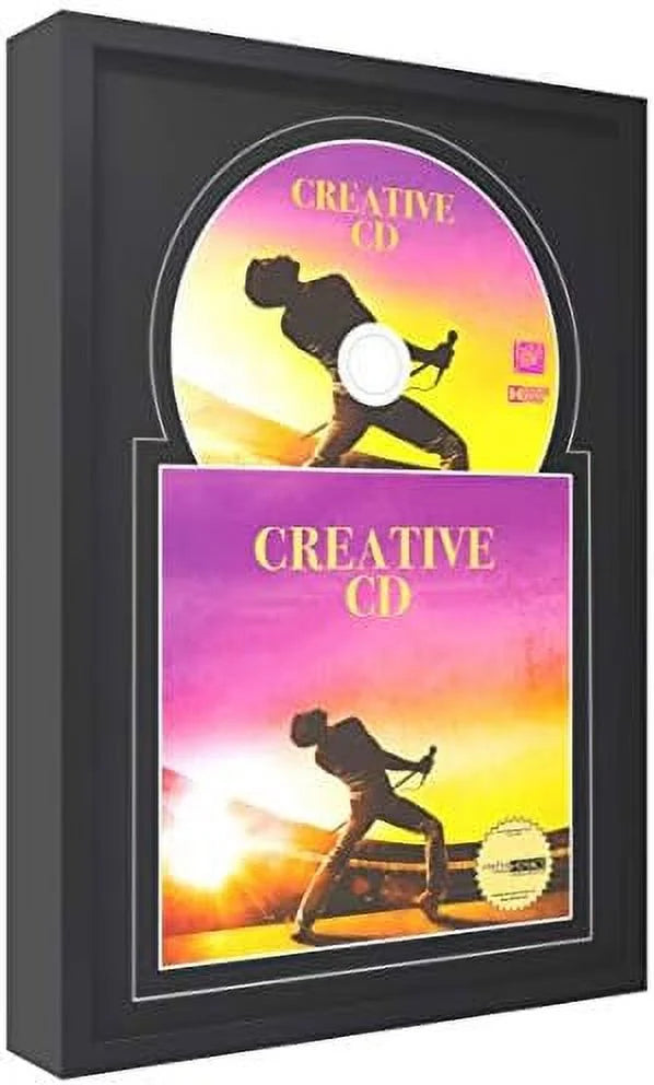 Disc Self Standing With Wall Hanger. X 12" Jukebox Music Frame Double Black-Black Matting Displays wrap Art And 4 7/8-Inch Dia