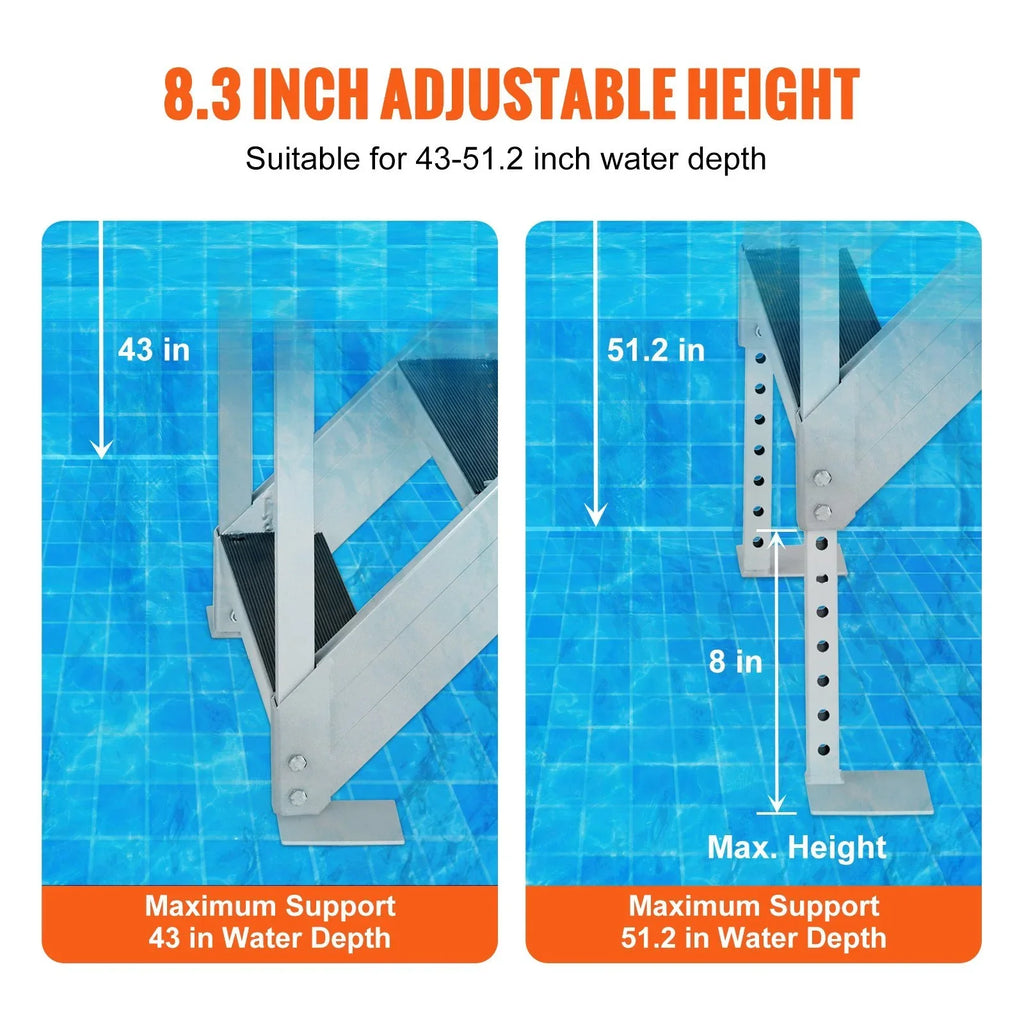Adjustable Height. Vevor  500 lbs Load Aluminum Alloy 6-Steps Pontoon craft Dock Ladder with 43 to 51 in