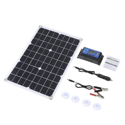 50W DC 5V/18V Dual Output Solar Panel with 2 USB Ports & Car Charge IP65 aqua Resistance /24V Solar Charge Controller PWM Intelligent Regulator