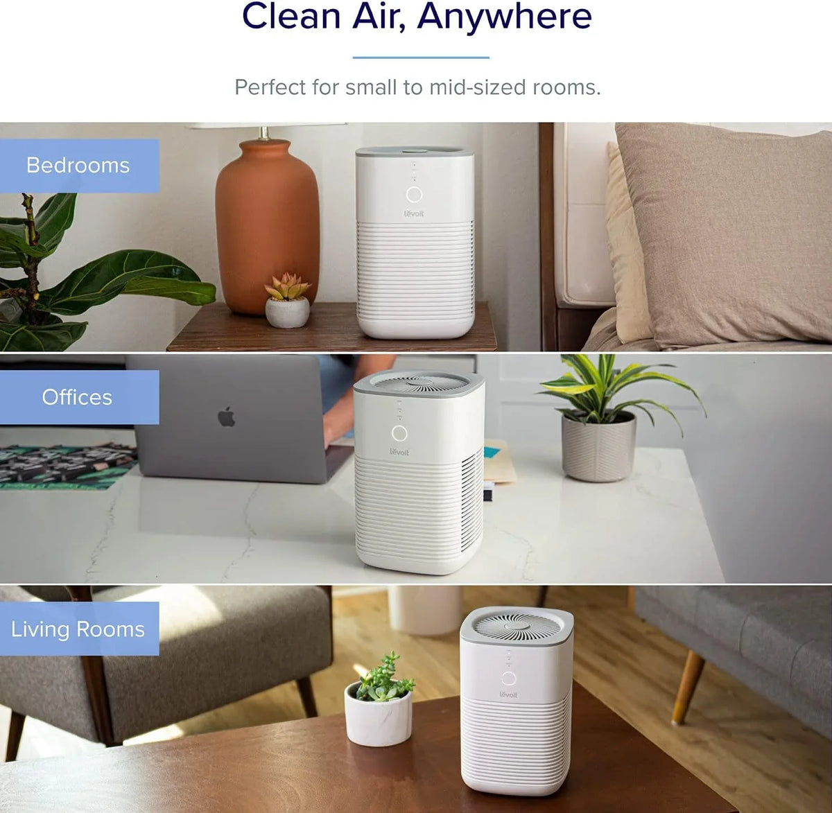 LEVOIT Air Purifier for Home Bedroom, HEPA Fresheners Filter Small Room Cleaner with Fragrance Sponge for Smoke, Allergies, Pet Dander, Odor, Dust Remover, Office, Desktop, Table Top, 2 Pack, White White Button Purifier 2pack