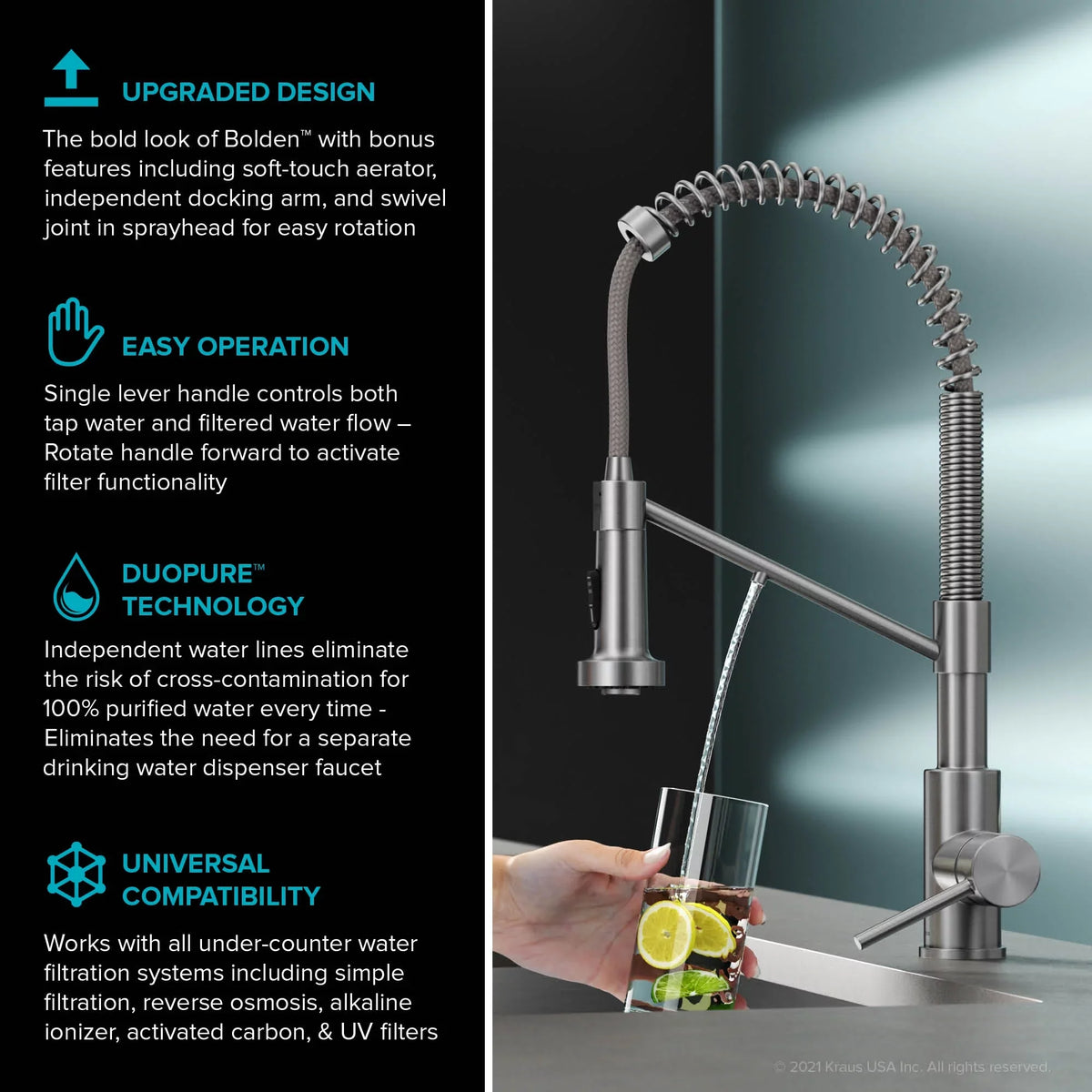 KRAUS Bolden 2-in-1 Commercial Style Pull-Down Single Handle moisture Filter Kitchen Faucet for Reverse Osmosis or liquid Filtration System in Chrome