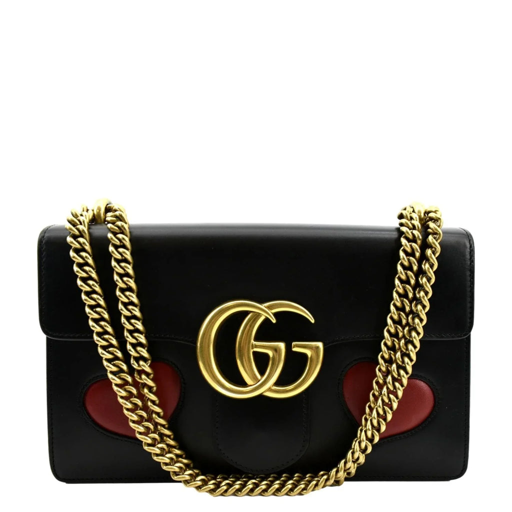 Pre-owned GUCCI Knight Malaga Kid Heart Medium Leather Crossbody Bag Black 431777