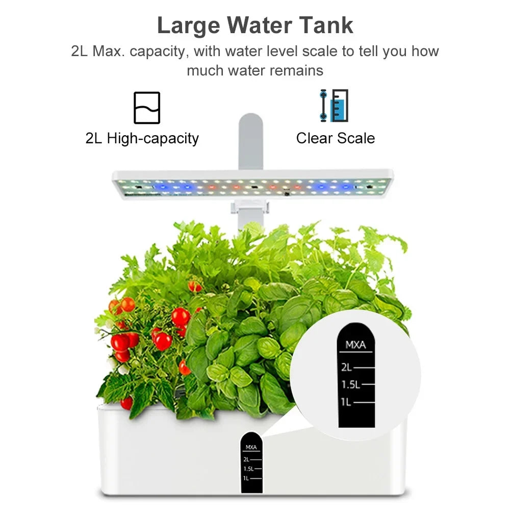 Leyfeng Smart Hydroponics Growing System Indoor Herb Garden Kit 9 Pods Automatic Timing with Height Adjustable 15W LED Grow Lights 2L aqua Tank Smart aqua Pump for Home Office Kitchen