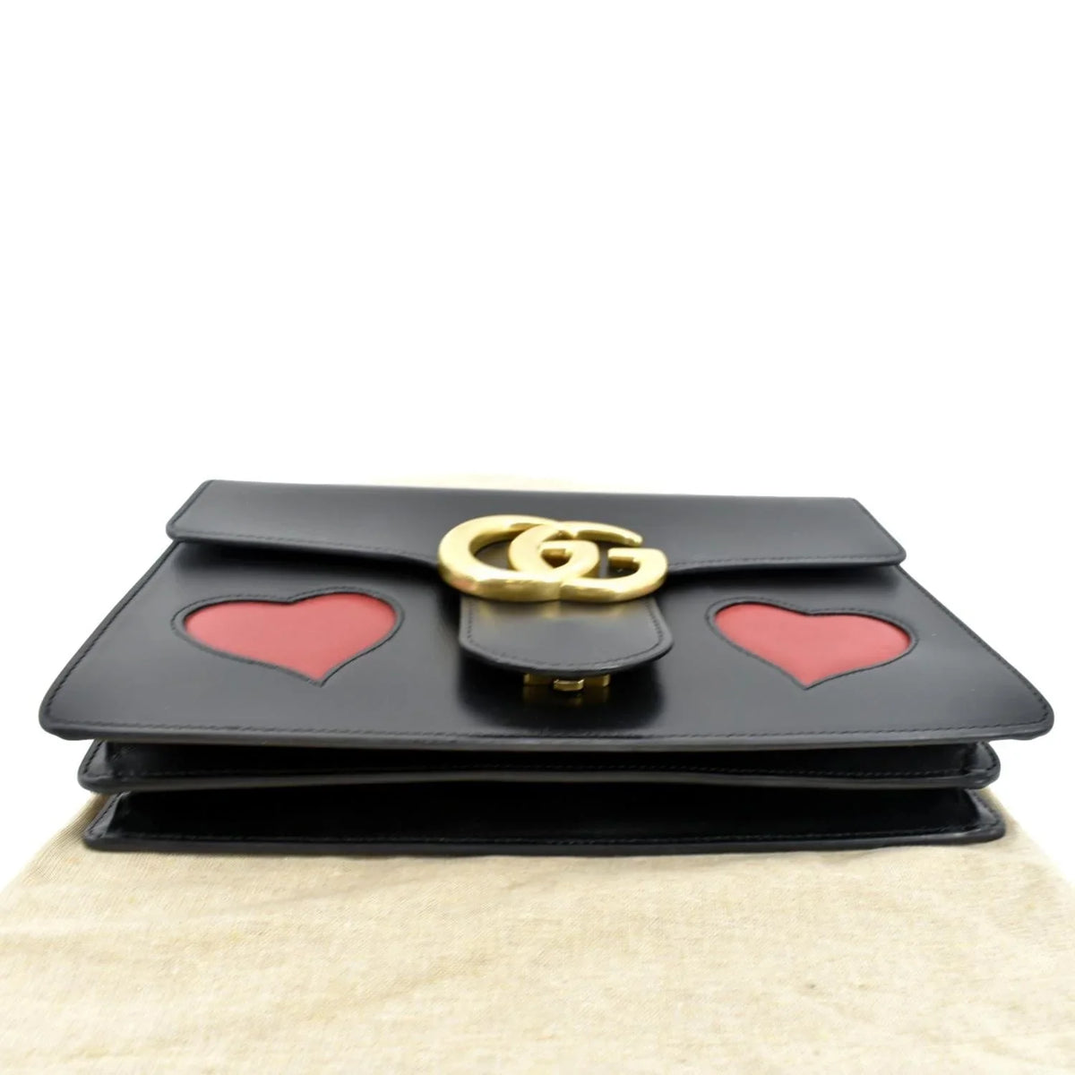 Pre-owned GUCCI Knight Malaga Kid Heart Medium Leather Crossbody Bag Black 431777