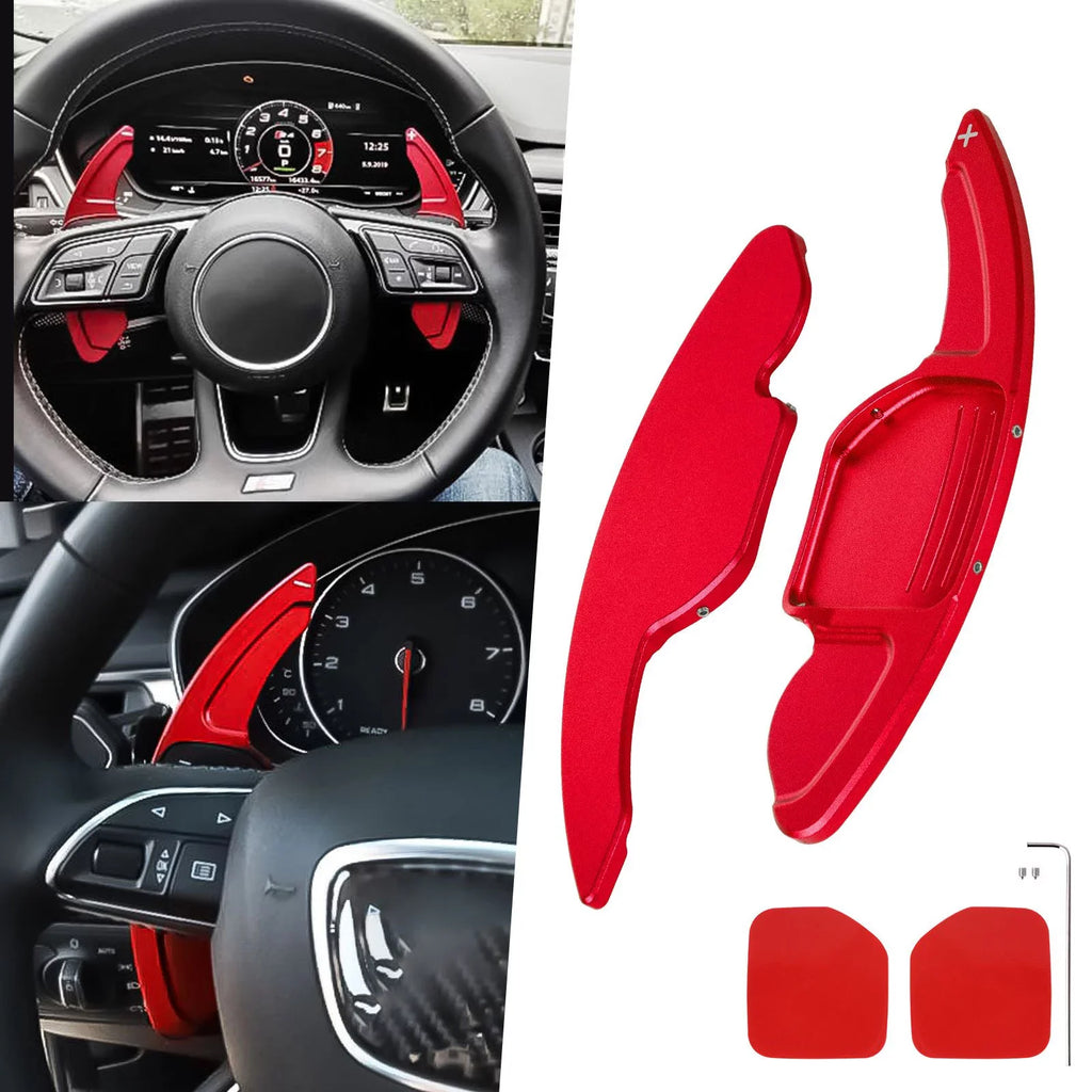 Xotic Tech Steering Wheel Paddle Shifter wrap Trim, CNC Aluminum Alloy, suitable With Audi A3 A4 A5 A6 A7 A8 S3 S4 S5 S6 S7 S8 RS3 RS6 Q3 Q5 SQ5 Q7 (Red)