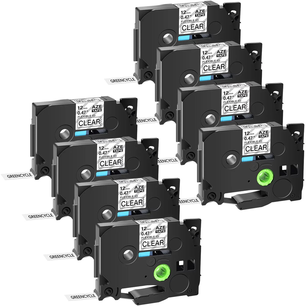 GREENCYCLE 8PK matching for Brother P-touch 12mm x 8m Black on Clear TZ TZe TZe-FX131 TZ-FX131 TZe-131 TZ-131 Flexible ID Cable Wire Label Tape