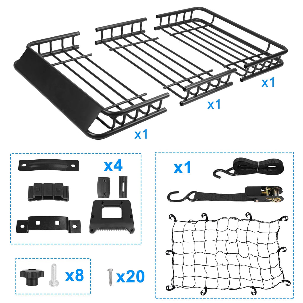 Capacity Roof Rack Basket with Elastic Net and 10 Hooks, 63x39x6.3in, Black. Universal Roof Rack Cargo Carrier, iMounTEK Extension Car Top Luggage Basket, 220 lb