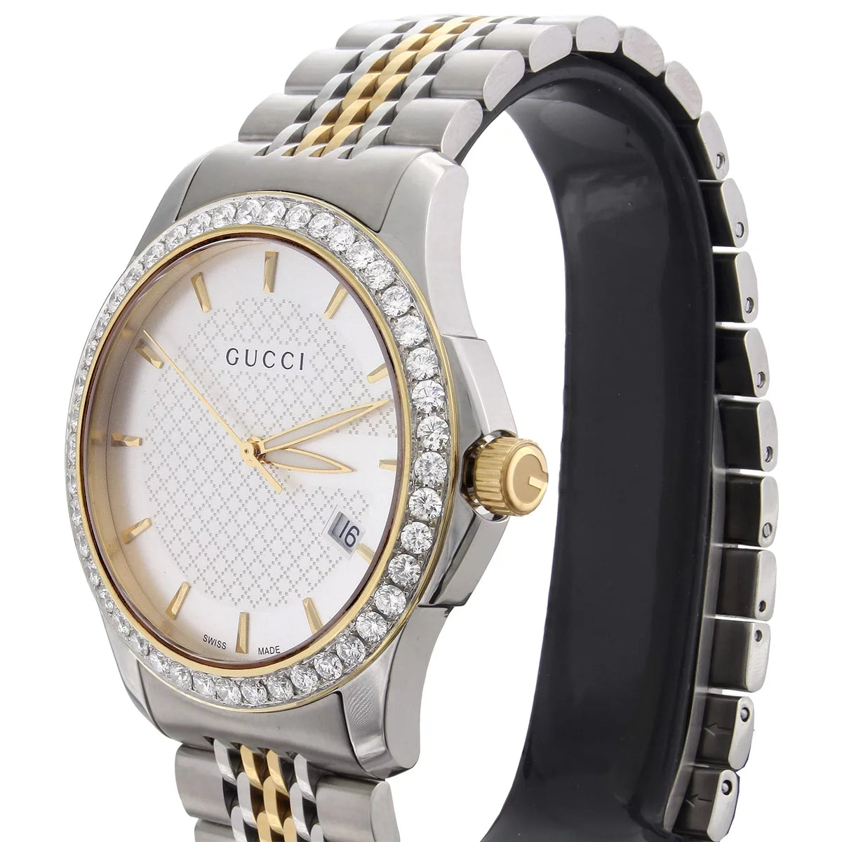 Steel PVD 2 CT.. Gucci Ya126409 Diamond Watch G-Timeless 38mm Two Tone Yellow S