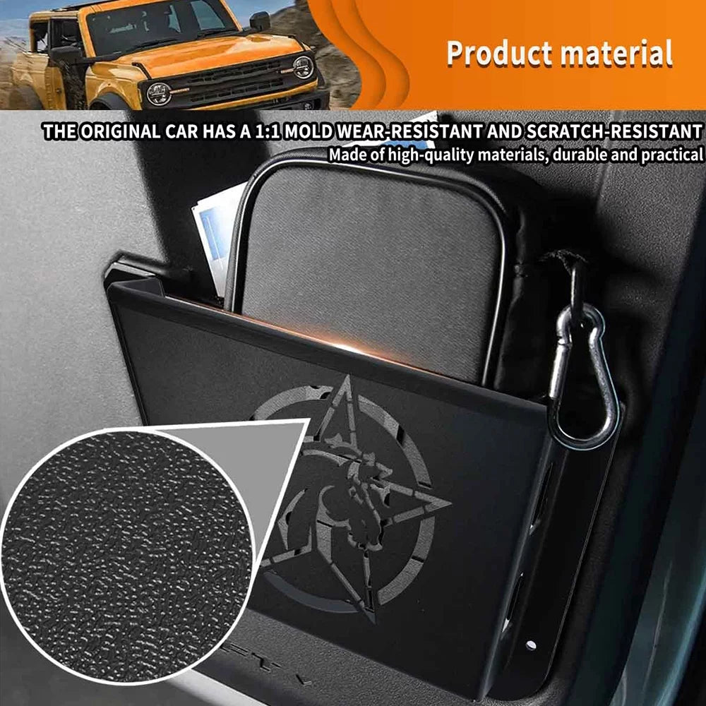 ALLTIMES Rear Door Panel Pocket Organizer Box for  for Bronco 2/4 Door 2021+(OFF-ROAD EDITION), Black Metal aqua Proof Dust Proof Scratch Resistance,1 Pair