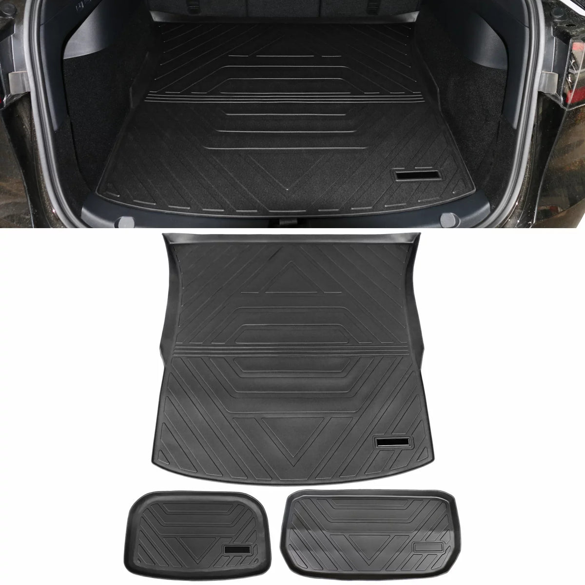Ikon Motorsports Trunk Mats Cargo Liner appropriate with 2020-2023 Tesla Model Y Black TPE All elements Waterproof Anti-Slip Frunk Trunk Under Cargo Storage Liner Mat Interior Accessories 3PCS
