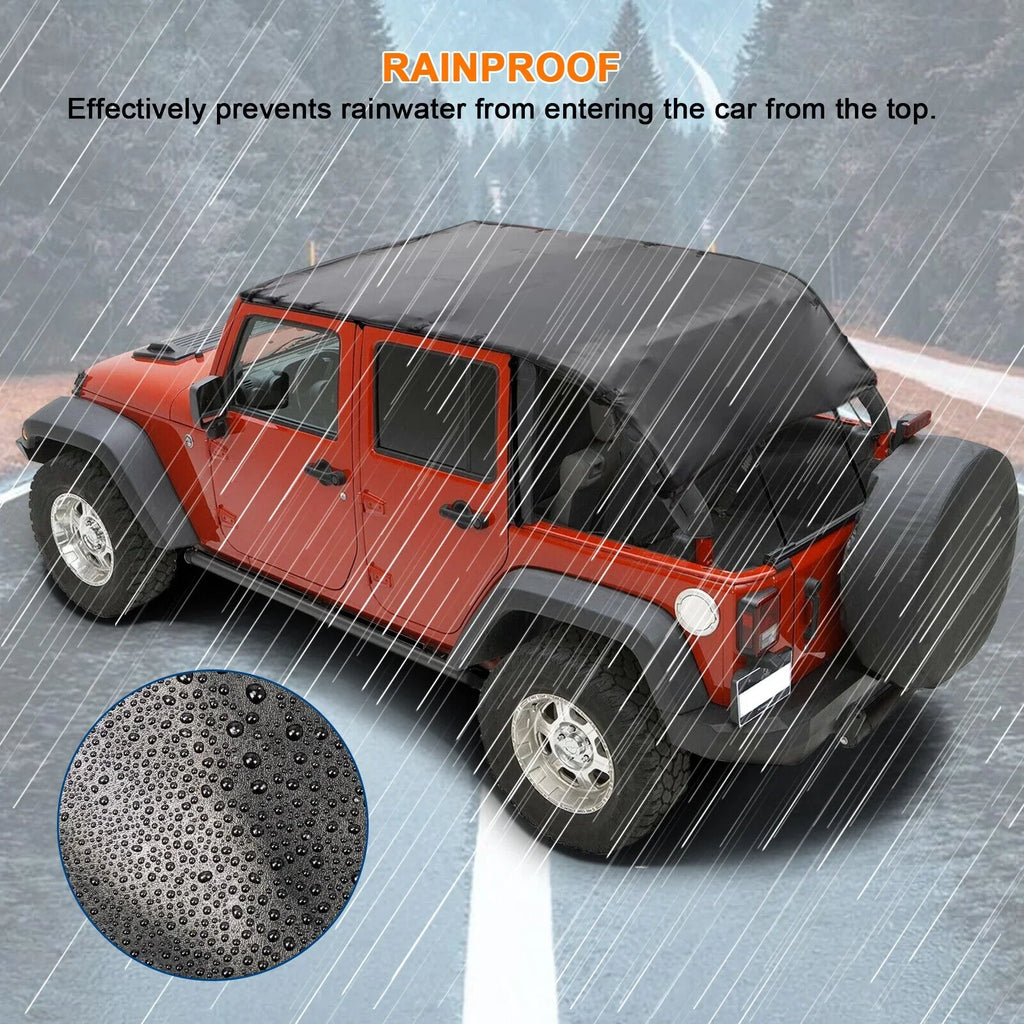 Soft Top Bikini Top protector for Jeep Wrangler JK 2007-2017 2-Door Extended PU Leather Anti-UV Top Roof Black