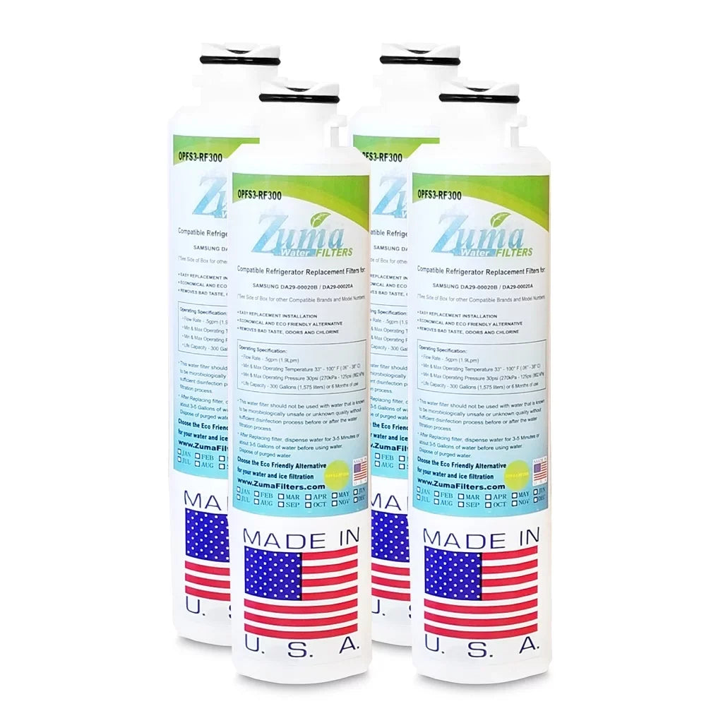 ZUMA Brand , aqua and Ice Filter , Model # OPFS3-RF300 , appropriate with RS25H5121SR/AA - 4 Pack - Made in U.S.A.