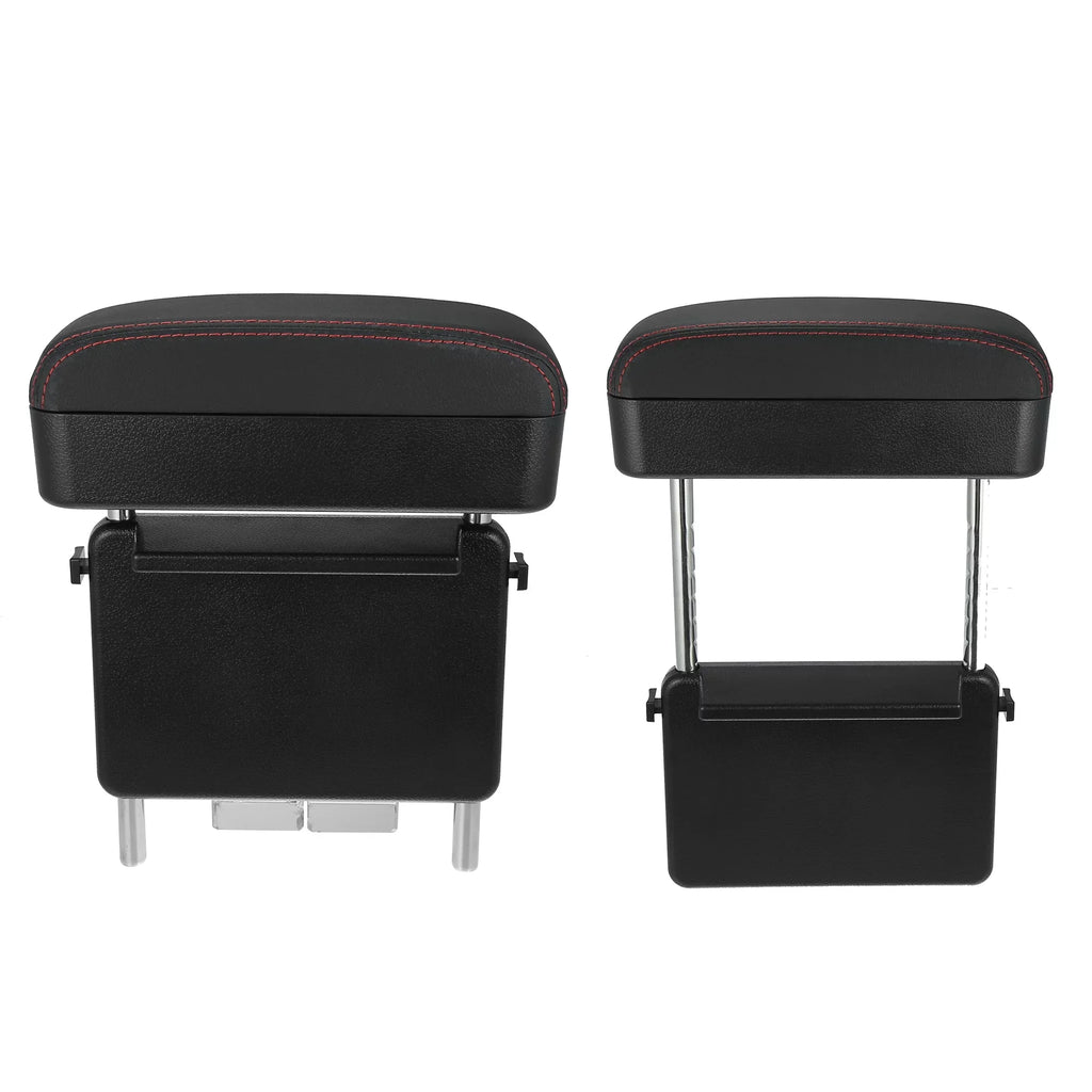 Car Center Armrest Extender Box Seat Gap Adjustable Armrest Storage Organizer Box Armrest Black PU Leather with Red Line