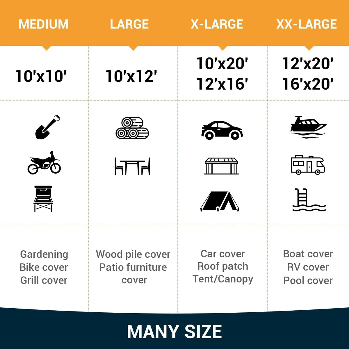 Tarps Heavy Duty Waterproof 12? X 20?, Extra Thick 16 Mil, Tear & Fade protected, 100% UV Blocking, Outdoor Tarp with Reinforced Grommets for Roof, Camping, Patio, Pool, vessel(Silver/Black)