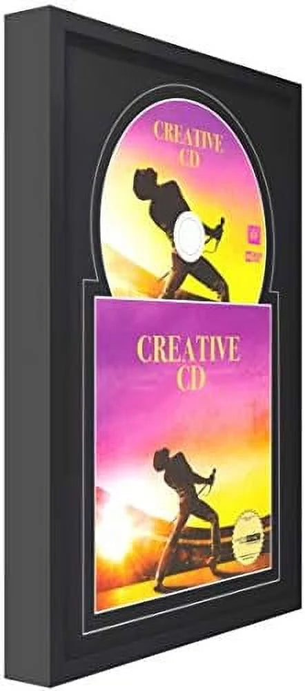 Disc Self Standing With Wall Hanger. X 12" Jukebox Music Frame Double Black-Black Matting Displays wrap Art And 4 7/8-Inch Dia