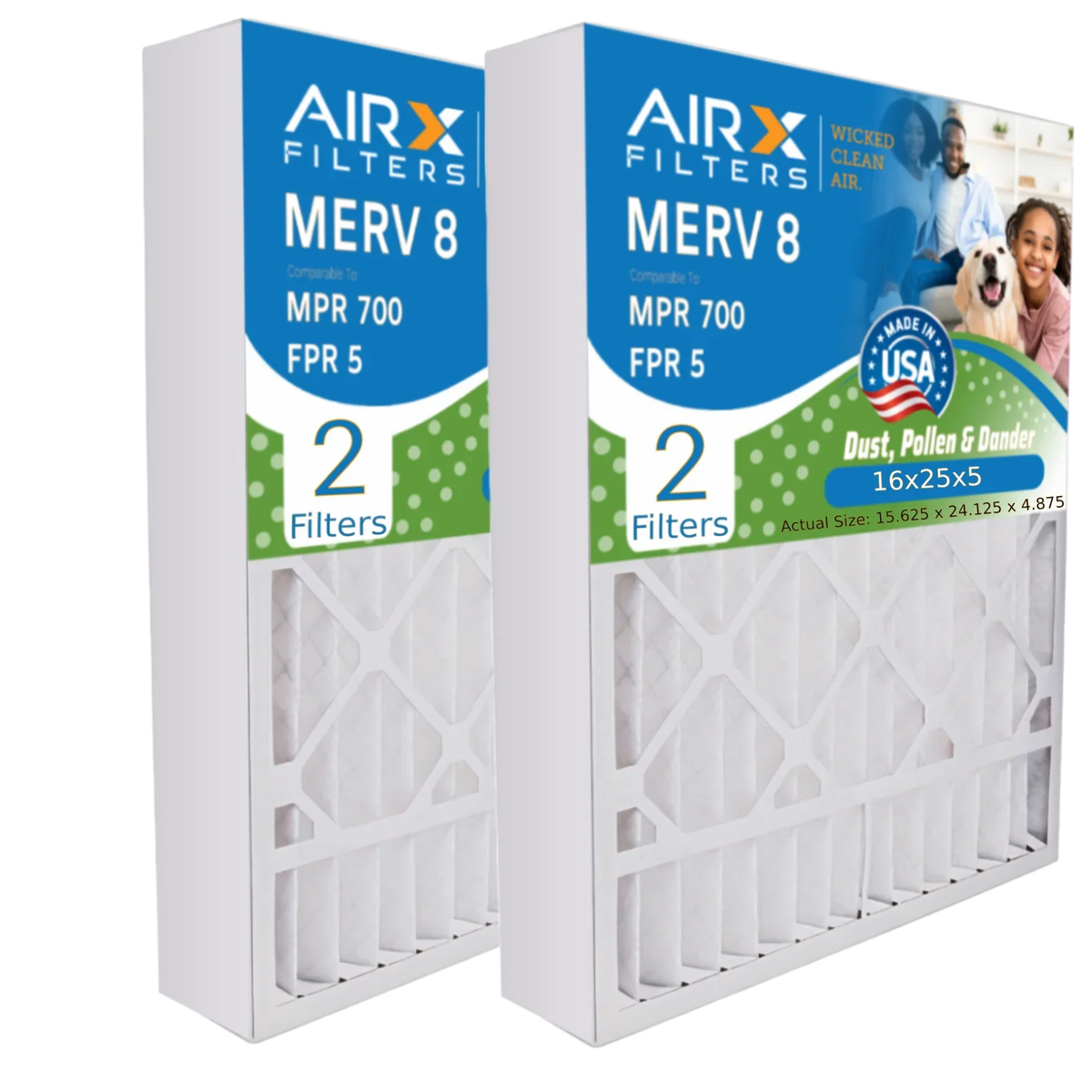 16x25x5 Air Filter MERV 8 Comparable to MPR 700 & FPR 5 appropriate with Skuttle #000-0448-001 DB-25-16 Premium USA Made 16x25x5 Furnace Filter 2 Pack by AIRX FILTERS WICKED CLEAN AIR.
