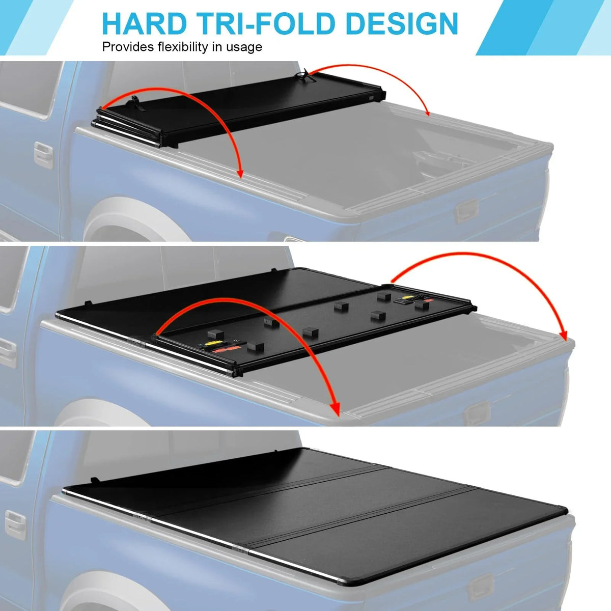 6.4Ft Hard Tri-Fold Truck Bed Tonneau wrap matching with 2002-2023 Dodge Ram 1500, 2003-2023 Dodge Ram 2500HD/3500HD