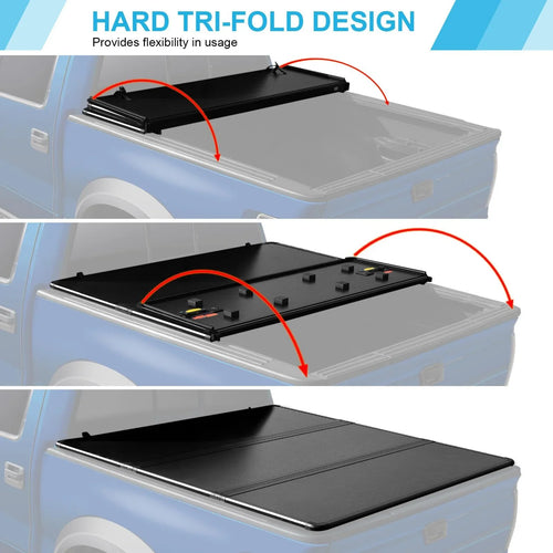 6.4Ft Hard Tri-Fold Truck Bed Tonneau wrap matching with 2002-2023 Dodge Ram 1500, 2003-2023 Dodge Ram 2500HD/3500HD