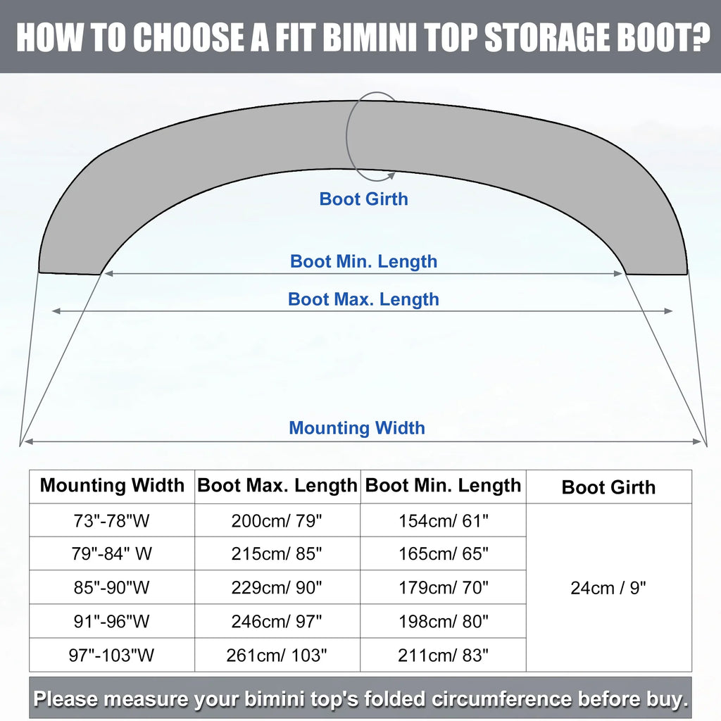 craft Bimini Top Storage Boot wrap 600D Polyester Canvas Pacific Blue 85"-90" Width for 3 Bow 4 Bow