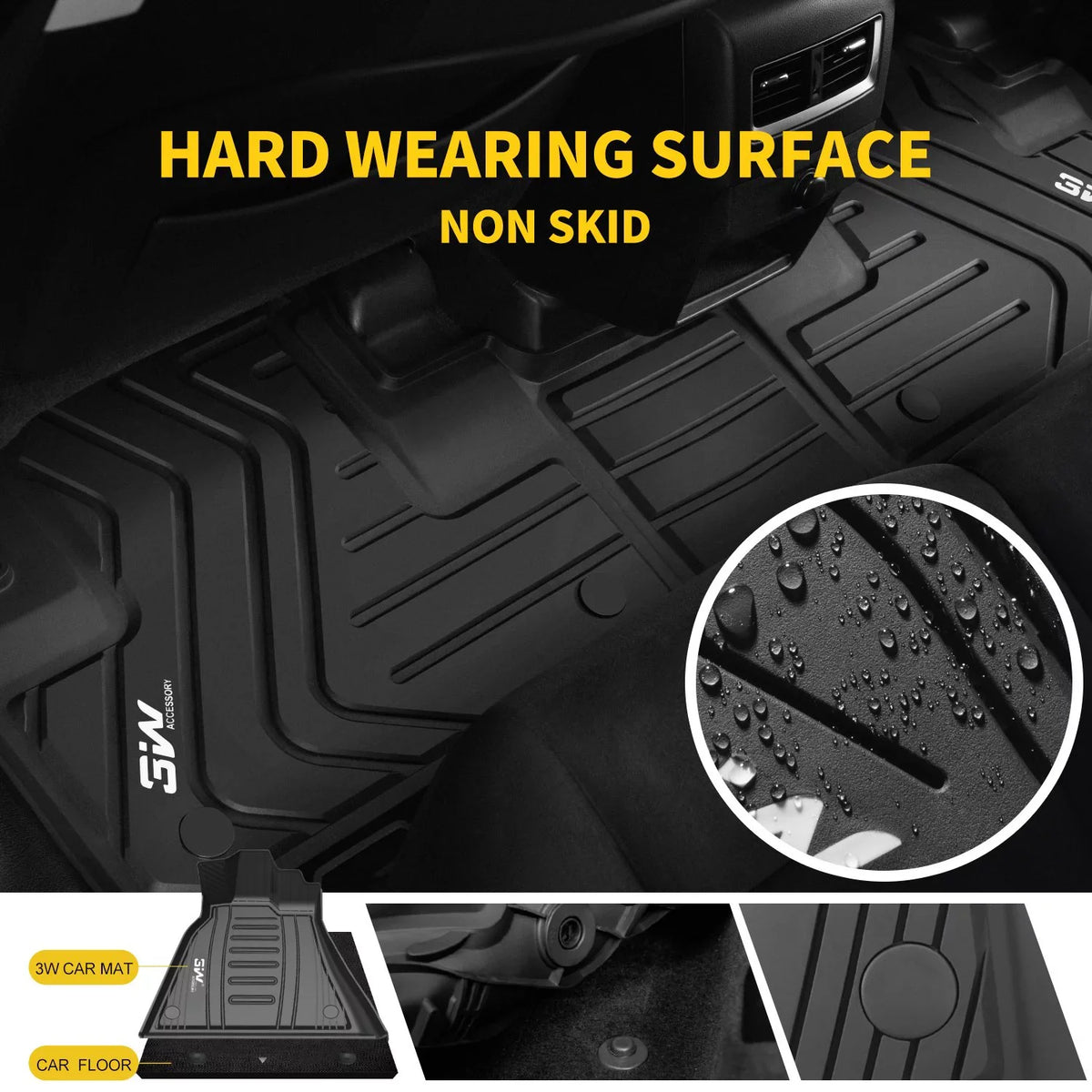 3W Floor Mats Set for Lexus RX (2016-2020) - All elements Custom Fit Car Floor Mats with Odorless TPE Heavy Duty Carpet Liner for Lexus RX350 RX450h, Black
