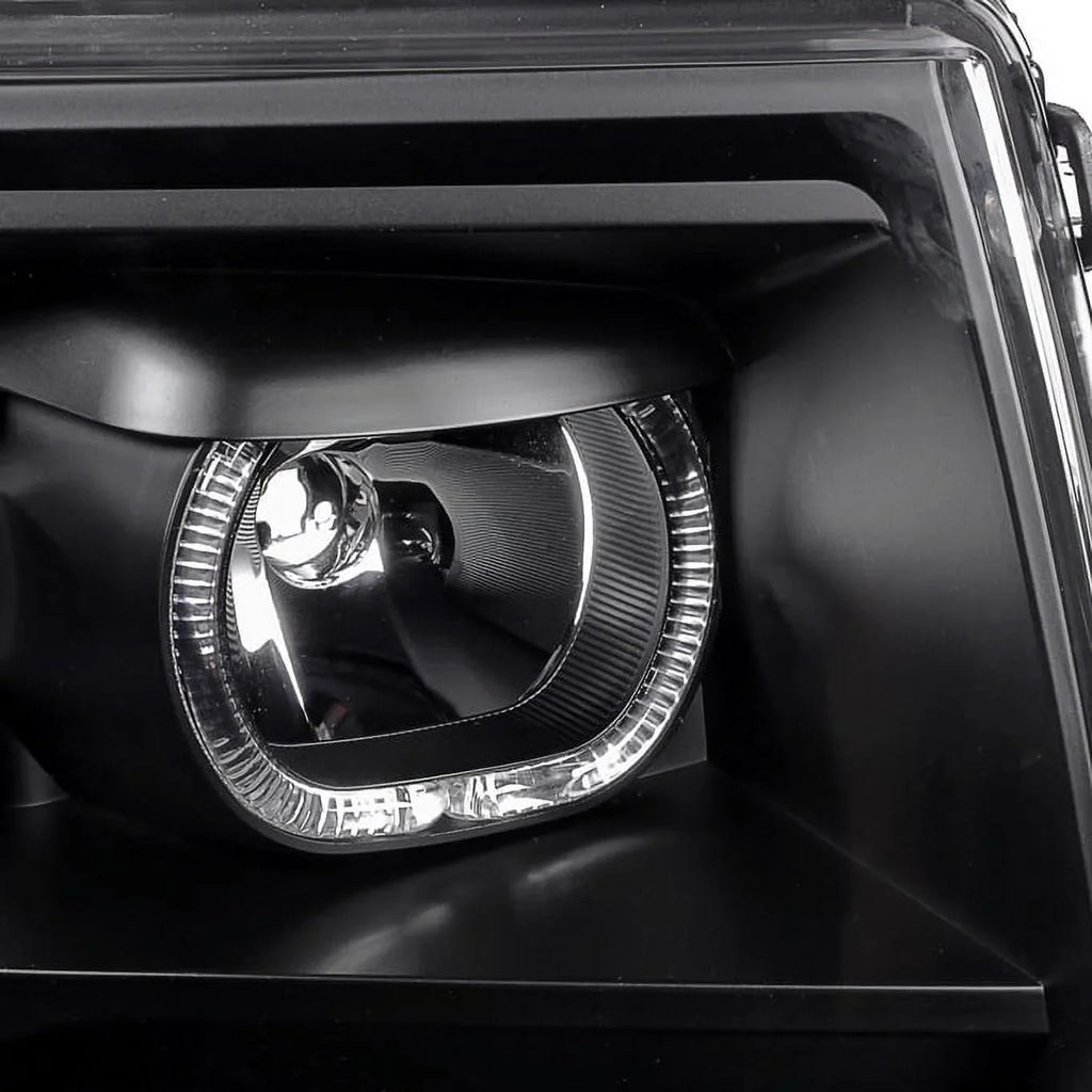 AKKON - For [Dual LED Halo Ring] 09-14 F150 F-150 Pickup Truck Black Projector Headlights + LED Tail light Set