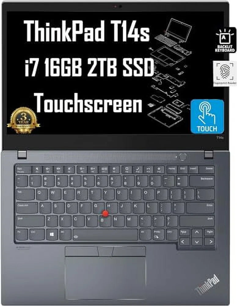 ThinkPad T14s Business Laptop (14" FHD Touchscreen,  Core i7-1165G7, 16GB RAM, 2TB SSD) 14-Hr Long Battery Life, Backlit, Fingerprint, Thunderbolt 4, IR Webcam, 3-Yr Warranty, Win 11 Pro
