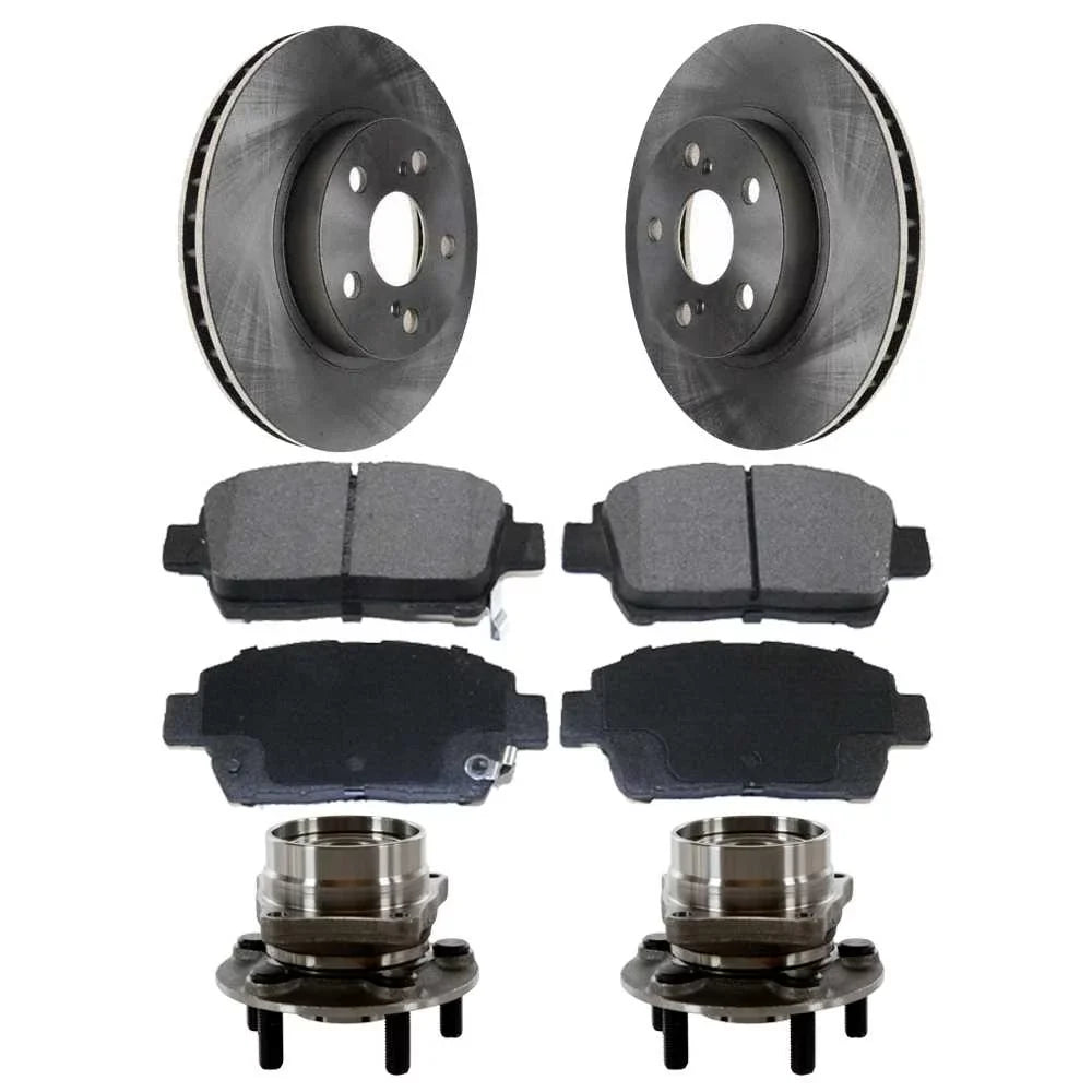 AutoShack Front Wheel Bearing Hub Assembly Brake Rotors Ceramic Pads Kit Driver and Passenger Side Replacement for 2004 2005 2006 2007 2008 2009  Prius 1.5L FWD