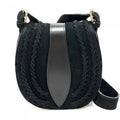 Italian Artisan  Lara Womens Vintage Suede Leather Messenger Bag, Black - Small