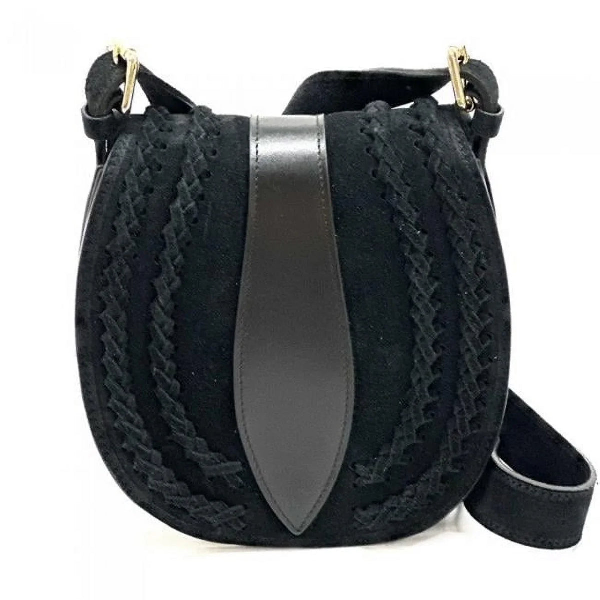 Italian Artisan  Lara Womens Vintage Suede Leather Messenger Bag, Black - Small