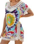Beach Coverup Dress Floral Print Hollow Out Plus Size Swimwear Bikini Swimsuit protector ups Bathing Suit Coverups