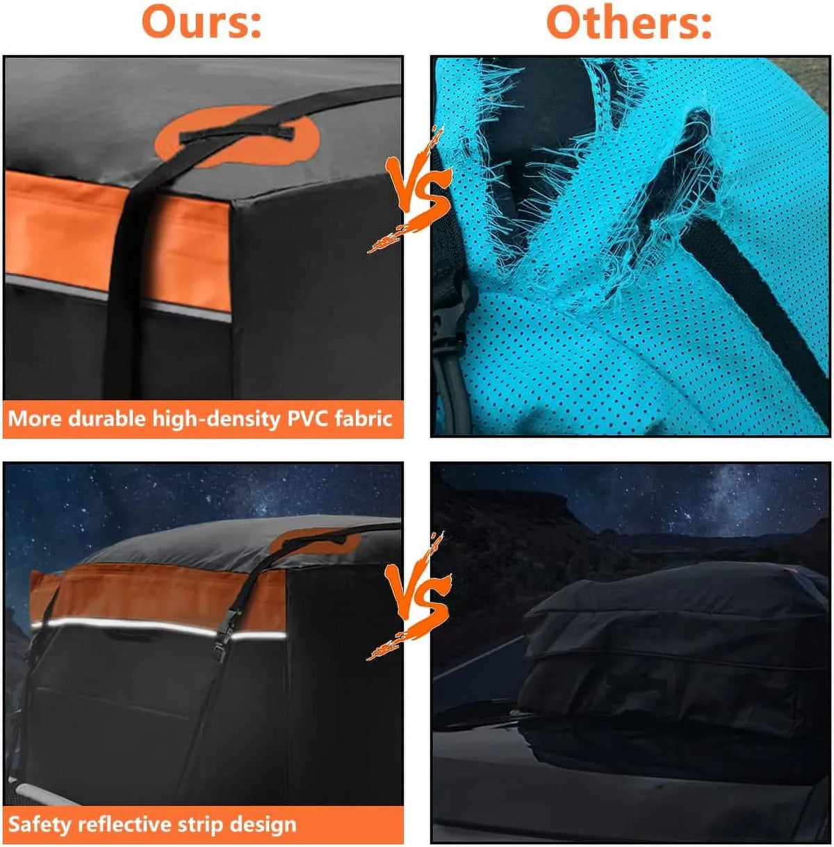 LUCKUP Roof Rack Car Cargo Carrier Bag,18.5 Cubic Ft Rooftop Box, Waterproof &Durable with Anti-Slip Mat, Heavy Duty Wide Straps and Buckles, suitable for All Car Models (Black & Orange)