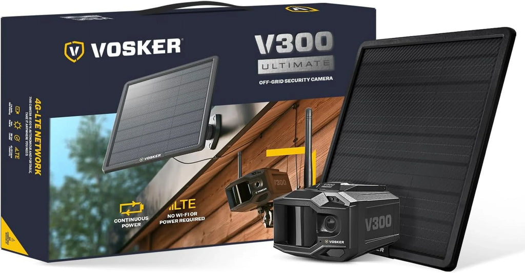Vosker V300 4G-LTE Live View Security Autonomous Security Camera with External Solar Panel