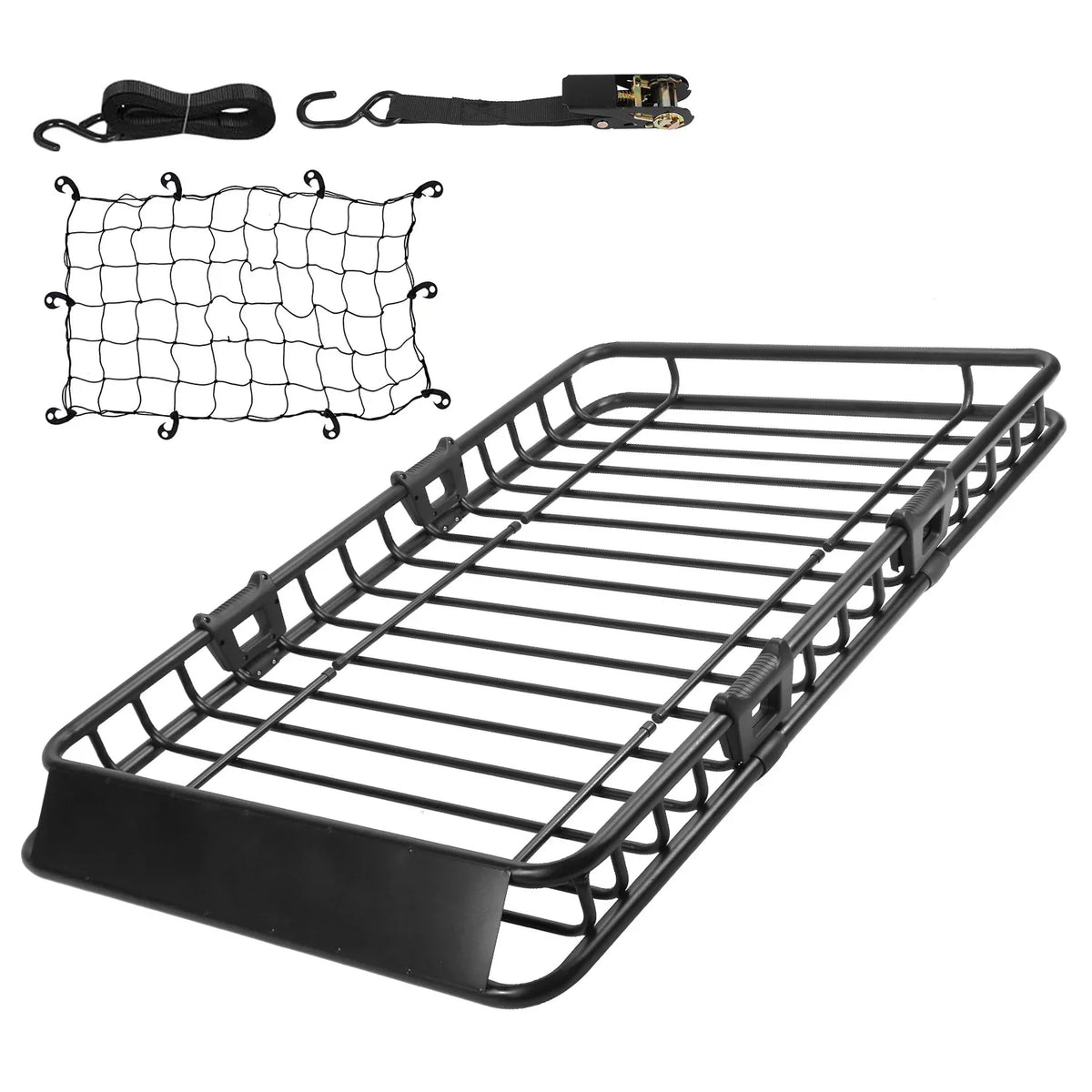 Capacity Roof Rack Basket with Elastic Net and 10 Hooks, 63x39x6.3in, Black. Universal Roof Rack Cargo Carrier, iMounTEK Extension Car Top Luggage Basket, 220 lb