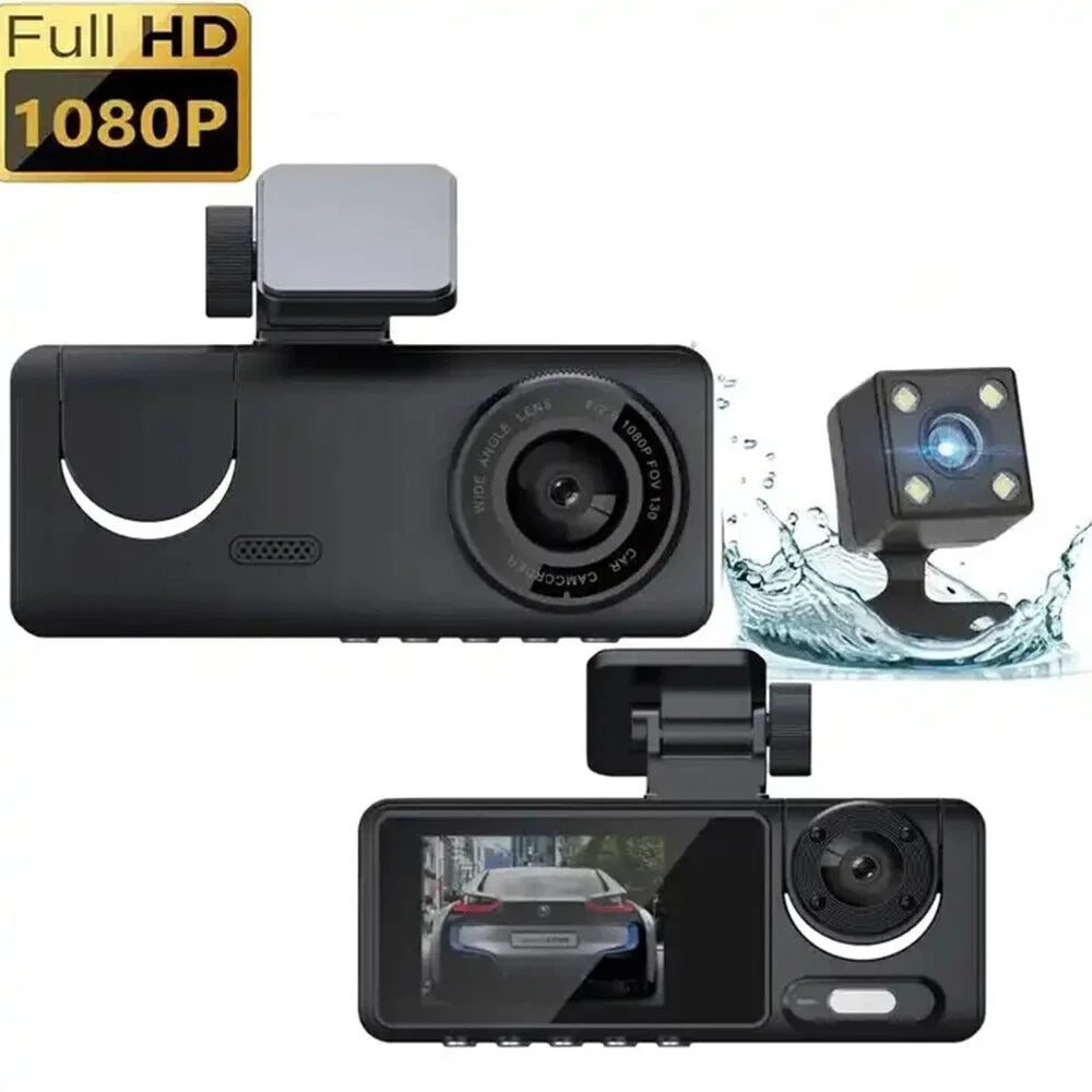 JLLOM Car Dash Cam 1080P Dual Lens Front/Rear/Inside G-sensor Video Recorder Monitor System