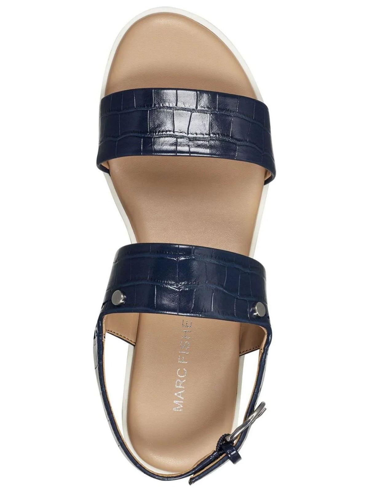MARC FISHER Womens Blue Mixed Media Demi 1" Platform Gordy Almond Toe Wedge Buckle Sandals Shoes 8.5 M