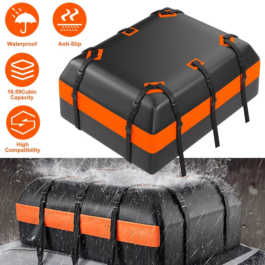 iMounTEK Car Rooftop Cargo Carrier Bag Large Travel Storage Bag 16 Cubic feet Waterproof Suv Luggage Storage Carriers Anti-Slip Mat Suit for All Vehicle, Black