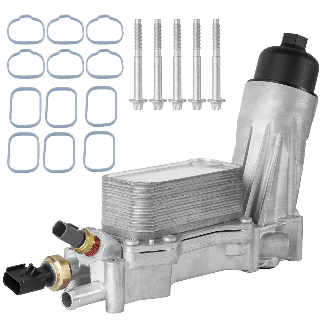 926-959 Engine Oil Filter Housing with Oil Cooler Sensors and Gaskets, Upgraded Vehicle Assembly Aluminum Kit matching with 11- 16 Jeep Dodge Chrysler, 68105583AF 68105583AE