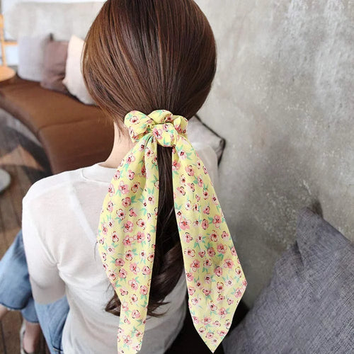 3 Packs Scarf Scrunchies, Polka Dot Daisy Flower Hair Scarf Scarves, Satin Silk Long Tails Scrunchy, Bowknot Hair Bands, Elastics Ponytail Holder, Donut Hair Ties for Women Girls (Style12)